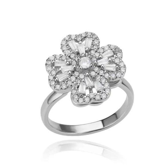 Silver Plated Rotating Four Clover Adjustable Ring - Picture 2 of 8